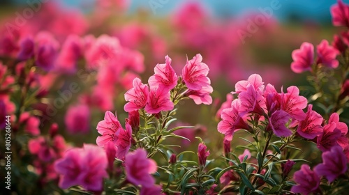 field pink and teal flowers