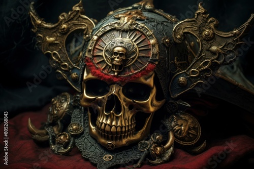 Daring Skull pirate 3d. Human scary bone. Generate Ai