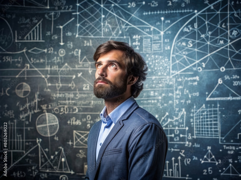 Image of a thoughtful man surrounded by complex mathematical equations, suggesting deep contemplation or problem-solving in a scientific or academic context. Image of a thoughtful man surrounded by complex mathematical equations, suggesting deep contemplation or problem-solving in a scientific or academic context.