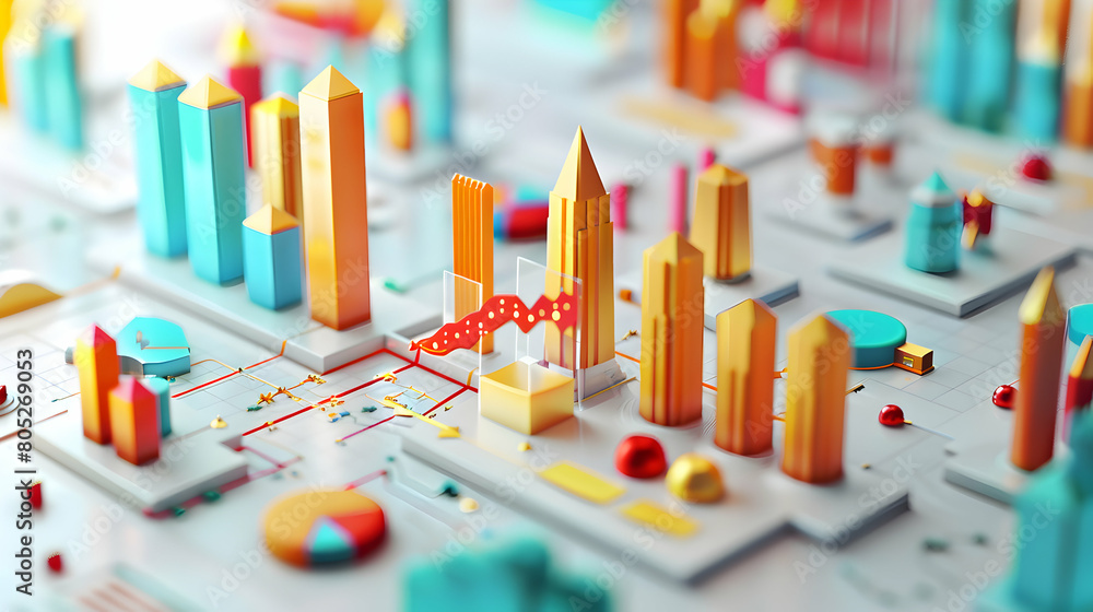 Abstract Financial Growth Symbol - 3D Flat Icon, Economic Elevation Chart, Innovation Theme Abstract Financial Growth Symbol - 3D Flat Icon, Economic Elevation Chart, Innovation Theme