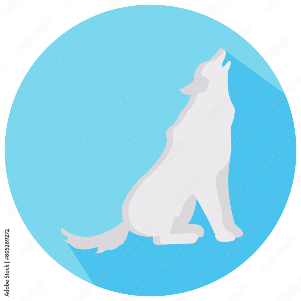 wolf round flat vector icon