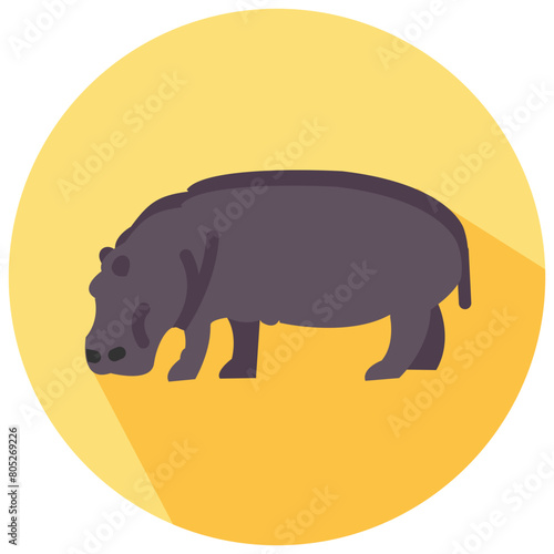 hippopotamus round flat vector icon