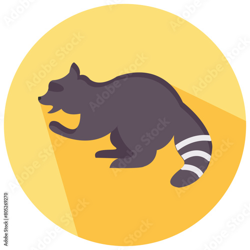raccoon round flat vector icon