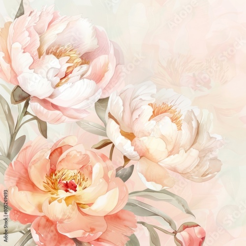 Soft watercolor peonies in blush tones  ideal for wedding invitations