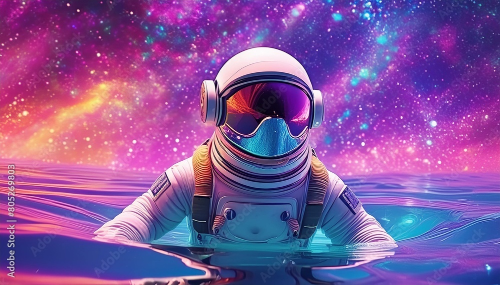 astronaut swimming, neon colors astronaut swimming, neon colors