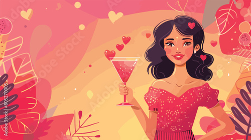 Woman holding glass of tasty cocktail. Valentines Day