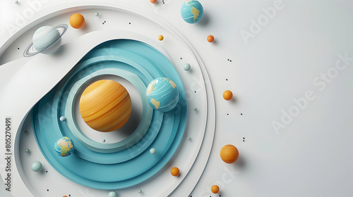Innovation Orbit  3D Flat Icon of Planets Orbiting Global Business Ideas in Financial Growth and Innovation Abstract Theme on Isolated White Background