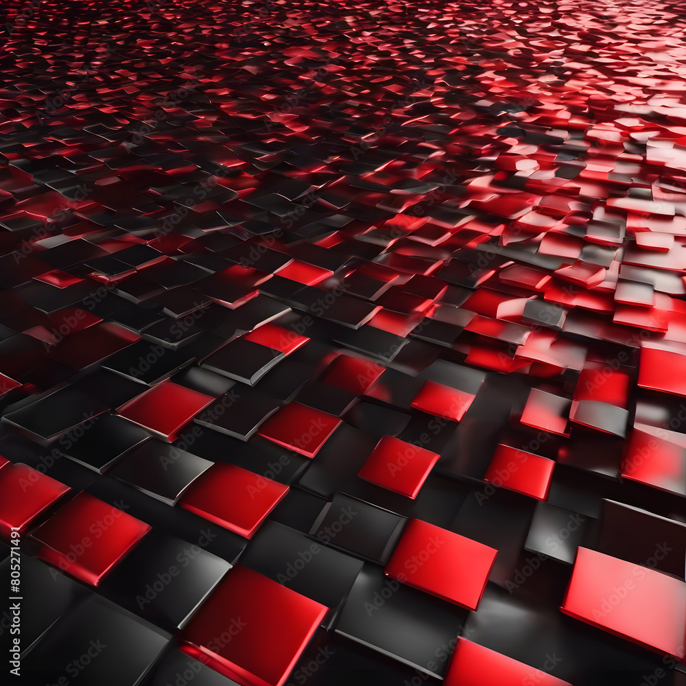 Fototapeta premium Futuristic Red and Black 3D Geometric Pattern: Abstract Art Design