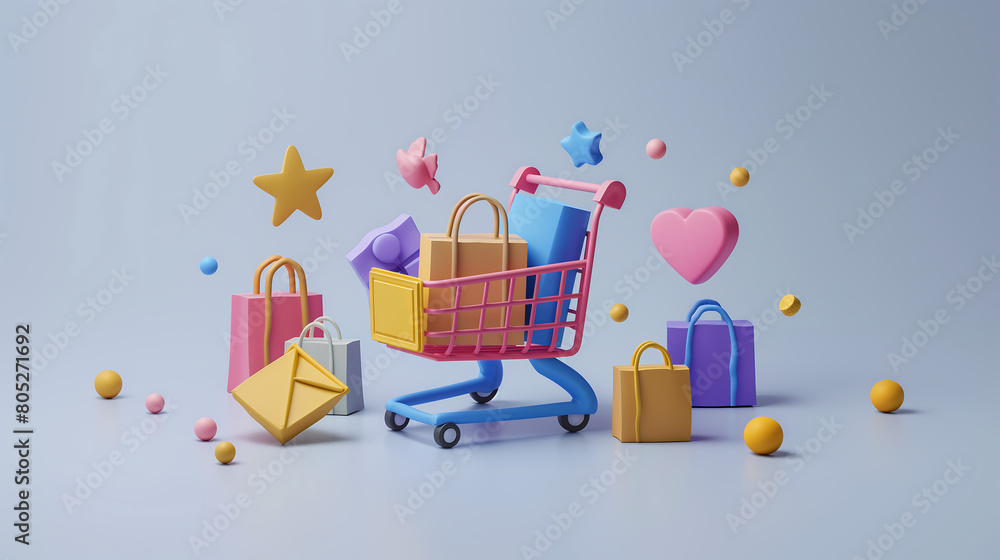 3D Shopping Cart Icons on white background, the concept of Shopping, ecommerce business service, Shopping service, vector, 3D Illustration 3D Shopping Cart Icons on white background, the concept of Shopping, ecommerce business service, Shopping service, vector, 3D Illustration