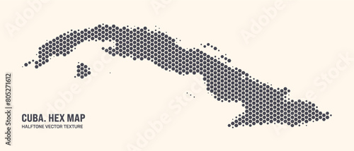 Cuba Map Vector Hexagonal Halftone Pattern Isolate On Light Background. Hex Texture in the Form of a Map of Cuba. Modern Technologic Contour Map of Cuba for Design or Business Projects