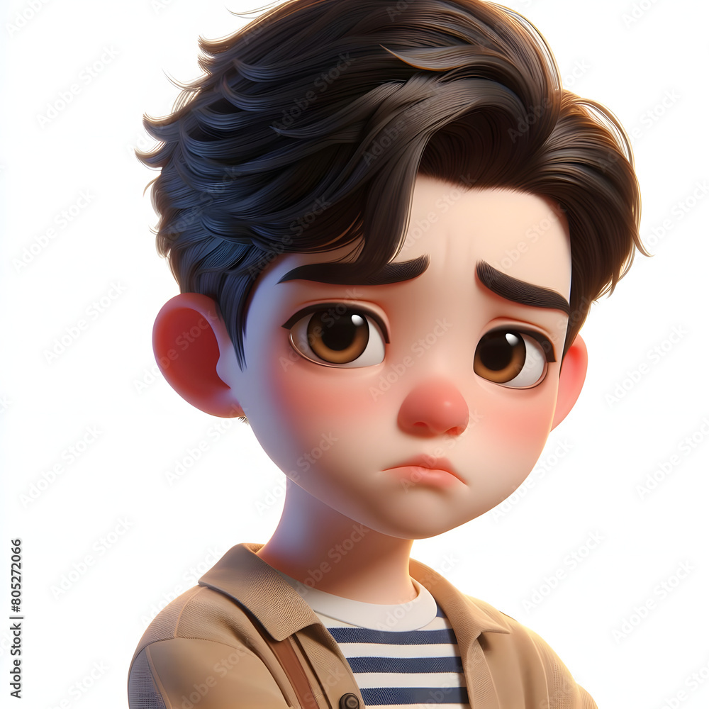 Asian cartoon character boy, young man portrait, male, Sad mood, feeling expression concept, Isolated on a white background Asian cartoon character boy, young man portrait, male, Sad mood, feeling expression concept, Isolated on a white background
