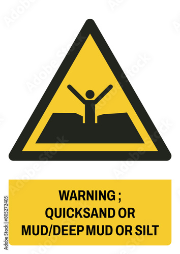 ISO warning safety signs_warning ; quicksand or mud-deep mud or silt size a4/a3/a2/a1