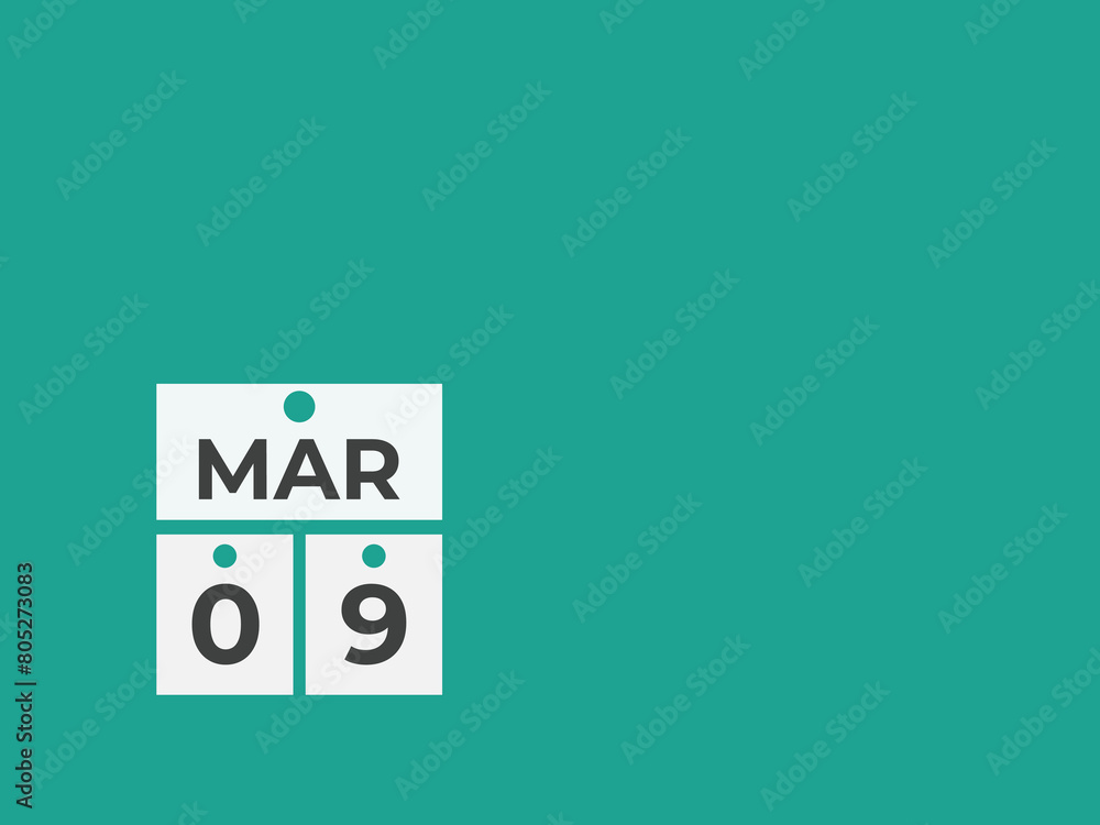 March 9 calendar reminder. 9 March daily calendar icon template. Calendar 9 March icon Design template. Vector illustration March 9 calendar reminder. 9 March daily calendar icon template. Calendar 9 March icon Design template. Vector illustration