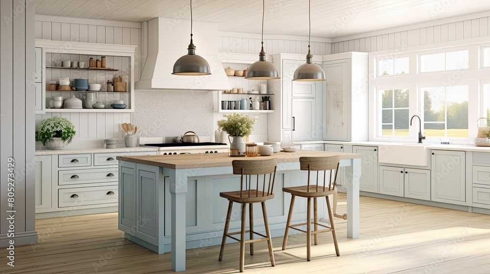 Fototapeta premium shiplap light kitchen background