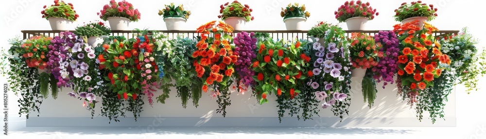 A row of potted plants with a variety of colors and sizes A row of potted plants with a variety of colors and sizes