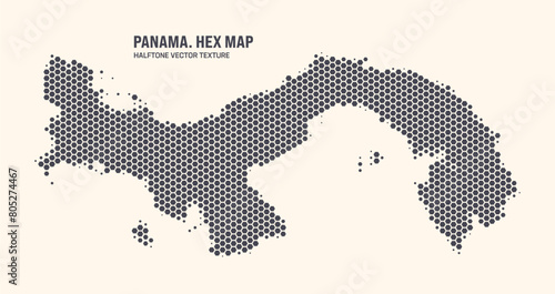 Panama Map Vector Hexagonal Halftone Pattern Isolate On Light Background. Hex Texture in the Form of a Map of Panama. Modern Technologic Contour Map of Panama for Design or Business Projects