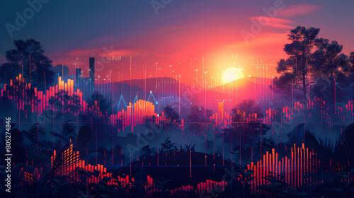 Financial Growth and Innovation: Abstract Investment Landscape with Diverse Investment Symbols in Financial Charts