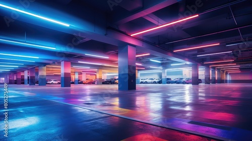 illuminated blurred parking garage interior