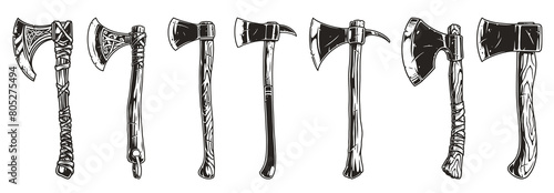 Axes vintage set stickers monochrome