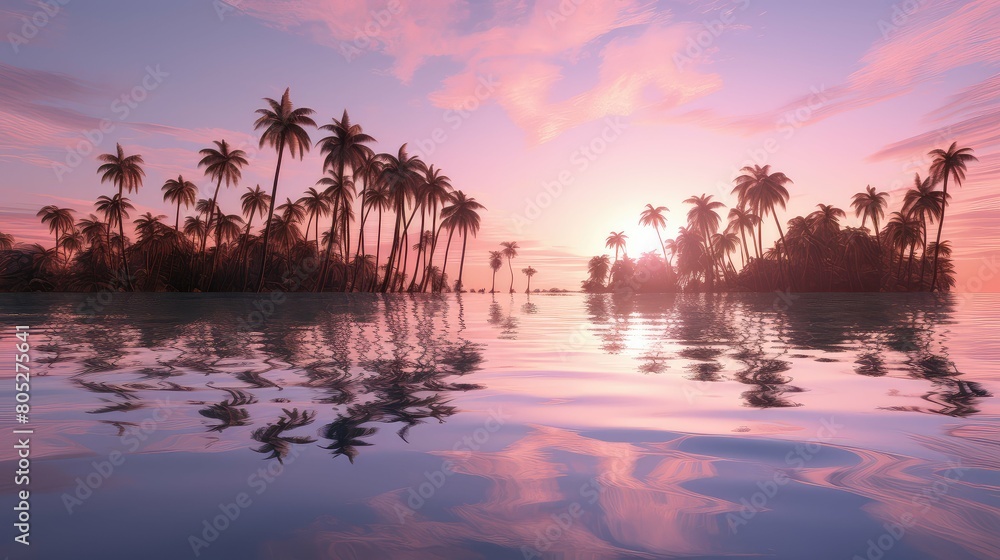 waters pink palm trees