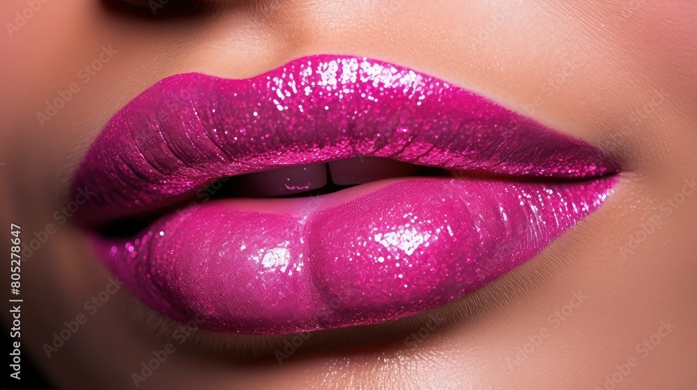 Fototapeta premium bold hot pink sparkle A hot pink sparkle lipstick is the