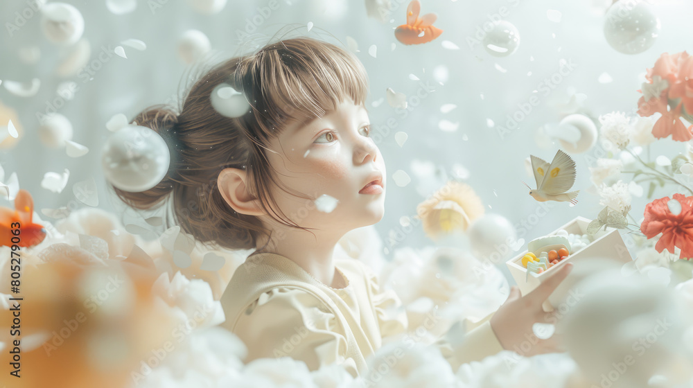 Child in Dreamy Surreal Floral Setting Child in Dreamy Surreal Floral Setting