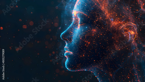 World Autism Awareness Day banner with an abstract illustration of a futuristic human head representing technology and human intelligence. © ELmidoi-AI