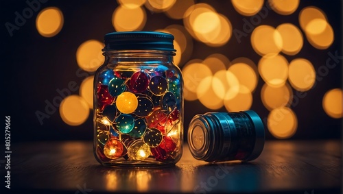 Glowing Memories, A jar filled with radiant lights, each representing cherished memories.