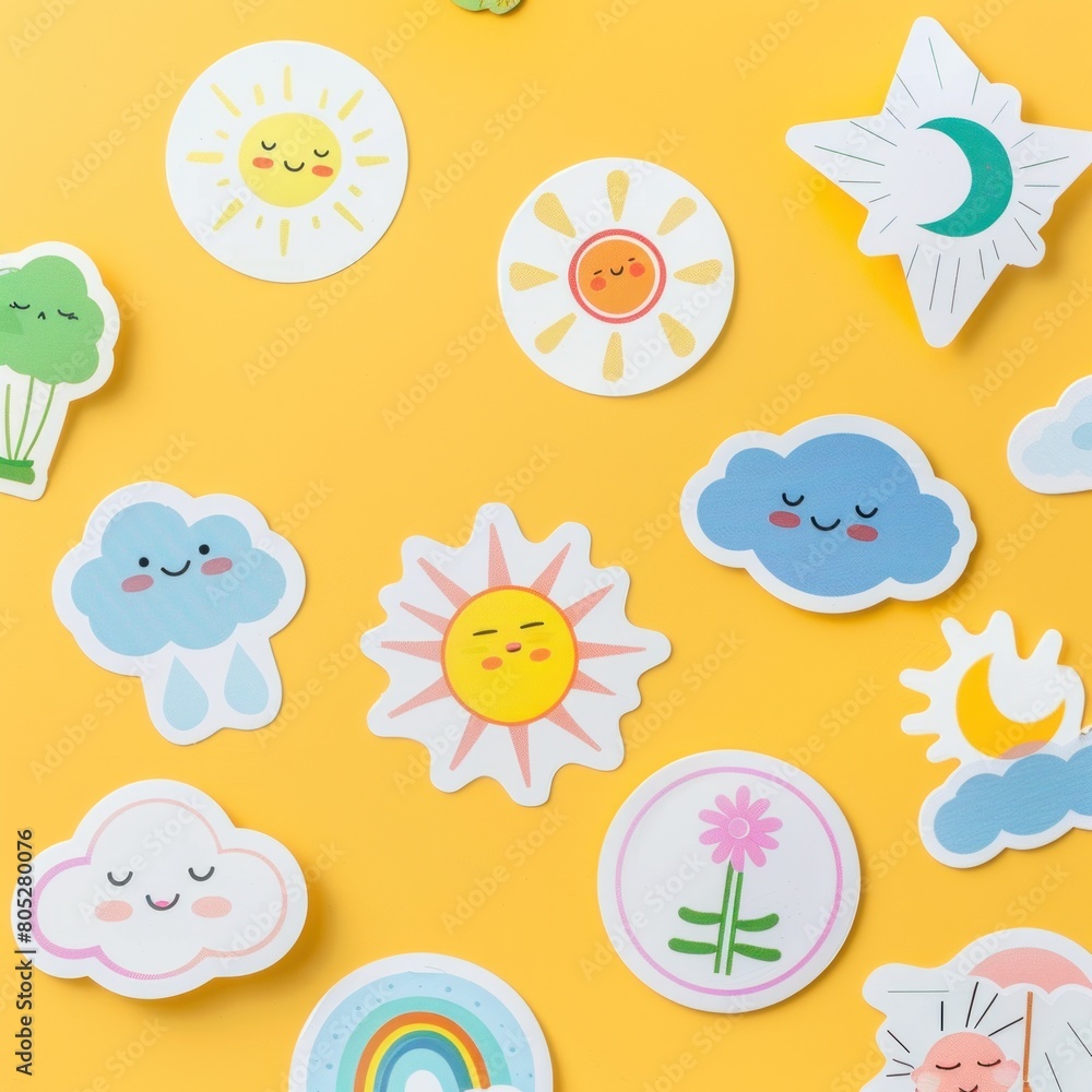 weather cute sticker illustration on yellow background