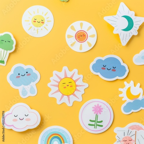 weather cute sticker illustration on yellow background
