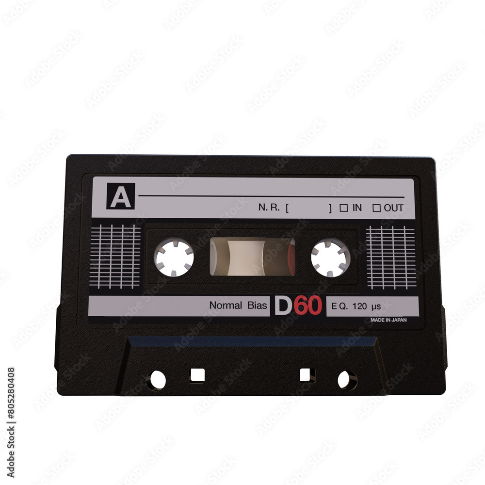 3d render tape cassette with transparent background