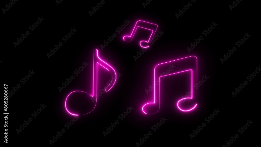 Logo of music icon vector design element. Music sign neon glowing loop. Bright musical note icon on black background. Logo of music icon vector design element. Music sign neon glowing loop. Bright musical note icon on black background.