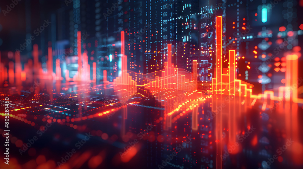 Abstract digital elements intertwining with financial graphs in a Tech Finance Fusion, depicting financial growth and innovation Abstract digital elements intertwining with financial graphs in a Tech Finance Fusion, depicting financial growth and innovation