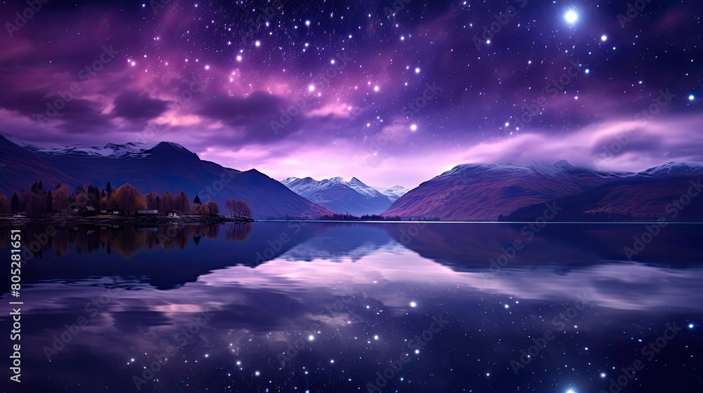 lake purple starry night