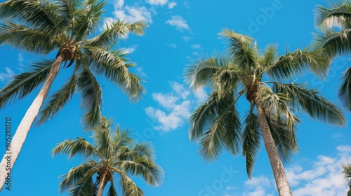 vibrant palm trees blue sky