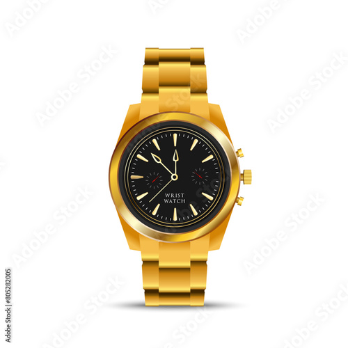 gold men's watch vector illustration on white background