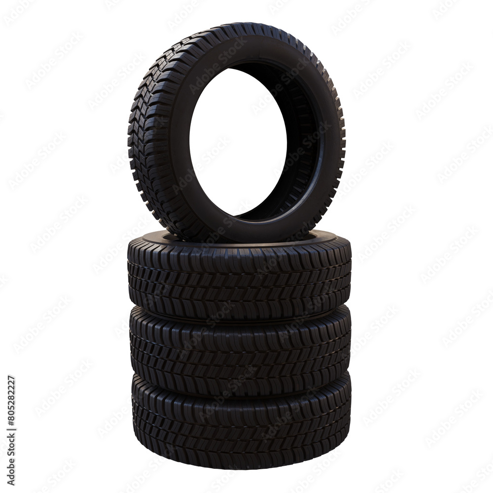 3d render black four tires with transparent background 3d render black four tires with transparent background