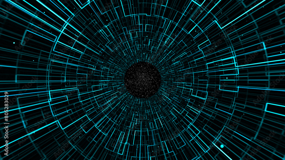 Fototapeta premium Motion graphics black hole digital particle background. illustration