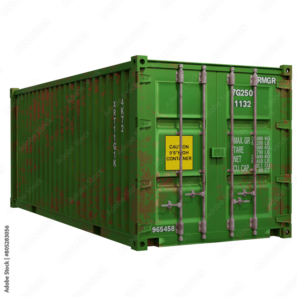 3d render green container with transparent background 3d render green container with transparent background