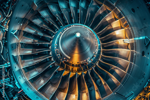 The complex interior of a jet engine during assembly  where precision engineering meets the demands of modern transportation 