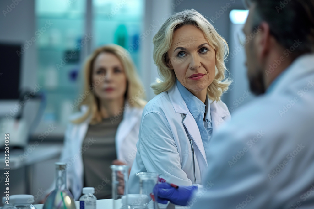 Doctor and Woman Discussing in Lab Coats