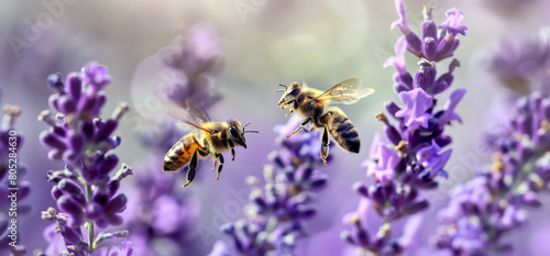 Honey bees and lavender blossoms.