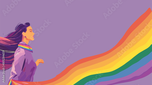 Woman with LGBT flag on lilac background style