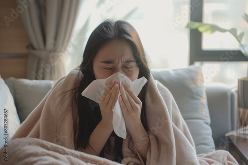 Woman Covering Her Face With a Blanket