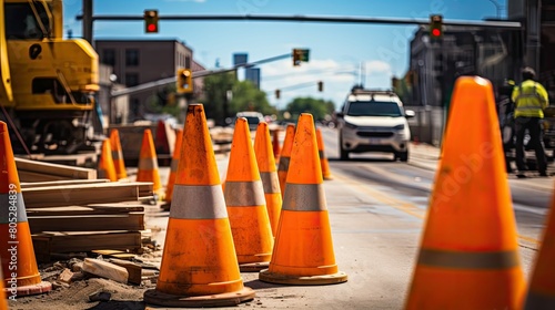 cones yellow road sign photo