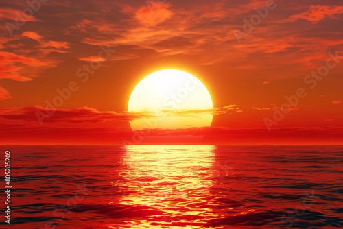 Dramatic red sunset over the sea.