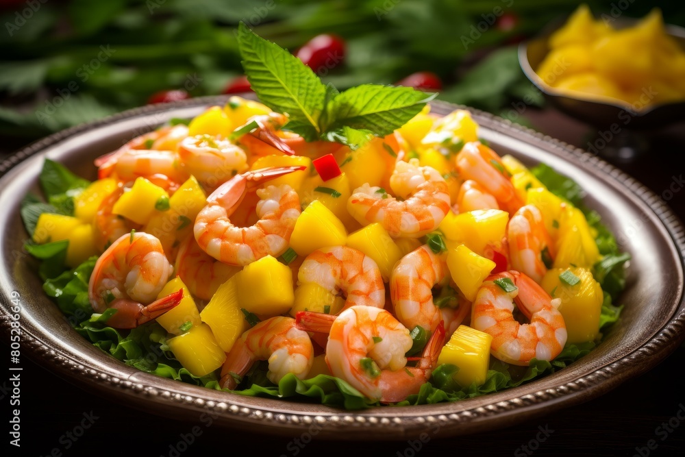 Flavorful Shrimp salad mango. Lemon dinner snack. Generate Ai Flavorful Shrimp salad mango. Lemon dinner snack. Generate Ai