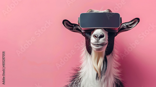 goat with vision virtual reality sunglass solid background © Tatiana