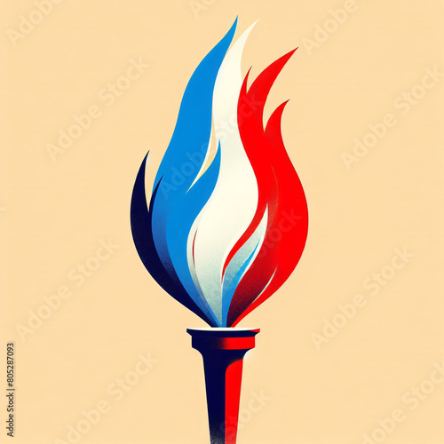 minimalist, artwork painting, OLYMPIC FLAME, with french flag colors