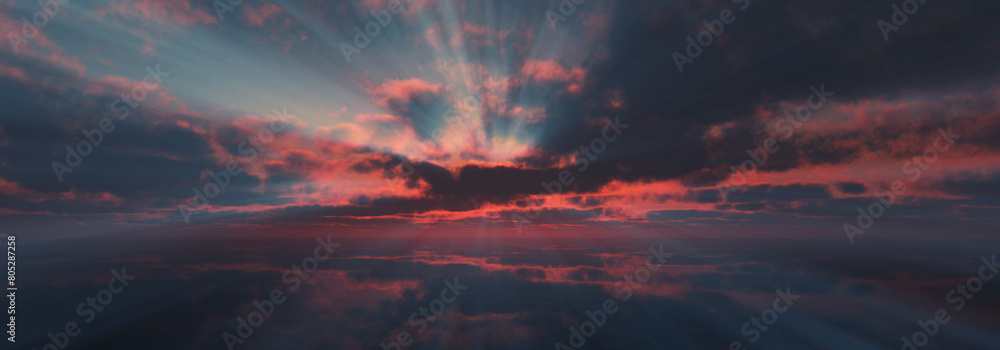 Obraz premium sunset calmly sea sun ray 3d render